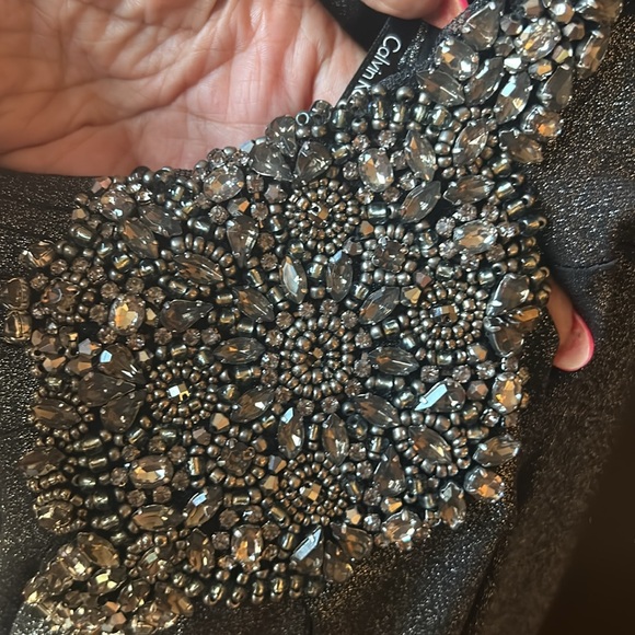 Calvin Klein dress size 12 nice color gun metal black metallic  cleaver cleavage - Picture 8 of 17